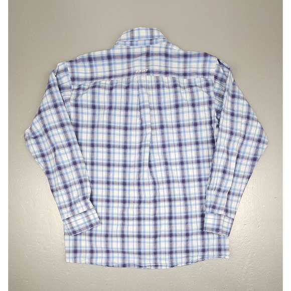 Ariat Pro Series Button Down Shirt Mens Large Blue Plaid Long Sleeve Vented Work - Picture 7 of 8